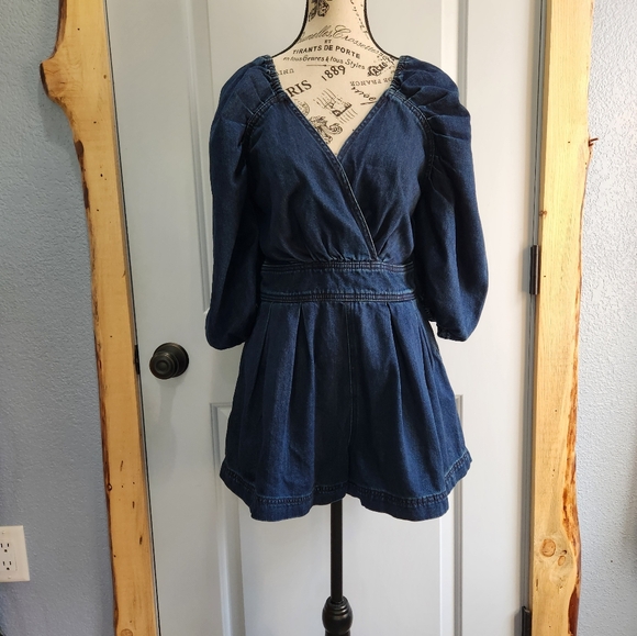 Free People Greta dark wash Denim romper - Picture 5 of 13